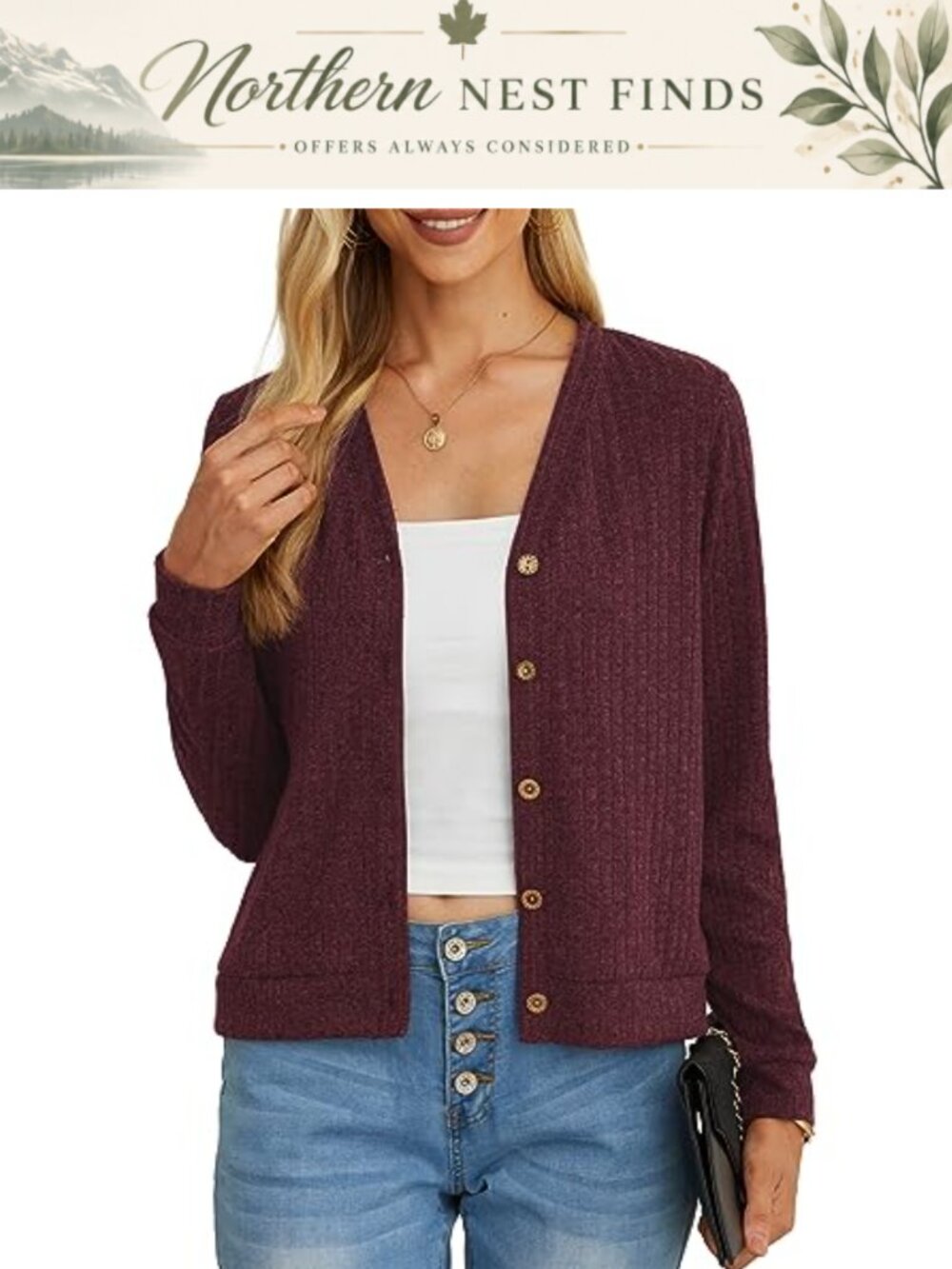 Womens Lightweight Open Front Cardigan Button Down Crop Sweater
